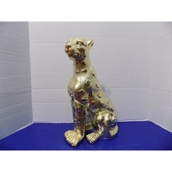NEW Ceramic Cheetah Leopard Statue Figurine Wild Animal Gold Cat - Picture 6 of 6